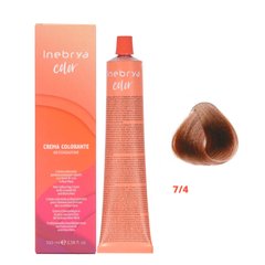 7/4 Крем-фарба для волосся INEBRYA COLOR на насінні льону і алое віра - Русявий мідний, 100 мл.